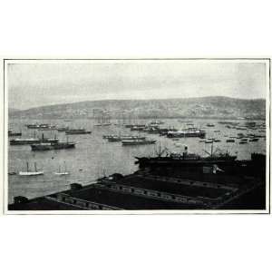 1917 Print Harbor Chile Ship Cityscape Bay Cerros 