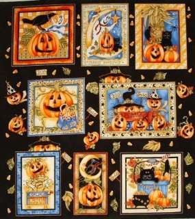 Halloween black cat pumpkin ghost quilt block fabric8  