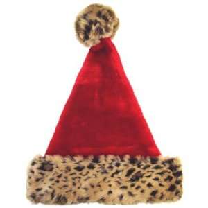17 Plush Red Velvet Santa Hat With Leopard Cuff   Size Large  