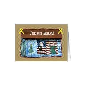 Celebrate America   Barn, Flag, Eagle, Statue of Liberty and Bell Card