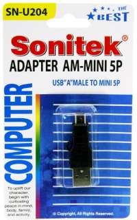 New Sonitek USB A Male to MINI 5P Connector  