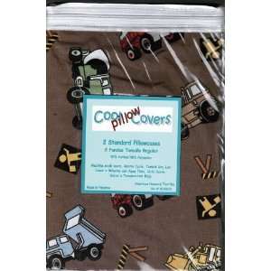  2 Standard Pillowcases Construction Scene with Vehicles 