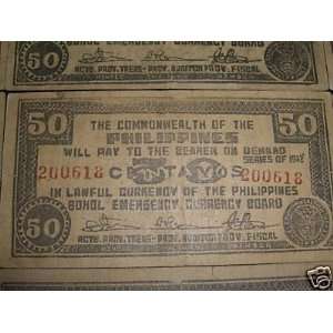  1942 Philippine Emergency Guerilla 50 Peso Bill 