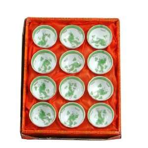 Chinese Green Dragon Teacups  Set of 12 