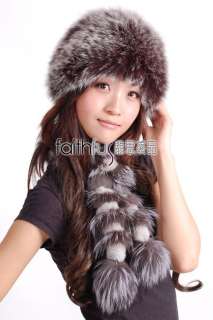 Knitted Real Fox Fur Hat Cap Chapeau  
