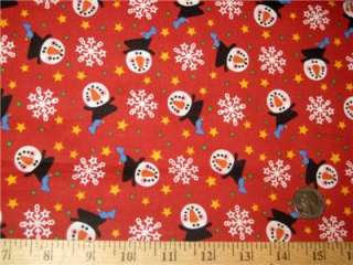 SNOWMEN AND SNOWFLAKES RED FABRIC CHRISTMAS ♥ OOP ~ VINTAGE♥ FAT 