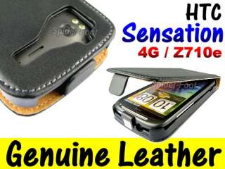 Black Genuine Leather Ultra Slim Flip Case Cover for HTC Sensation 4G 