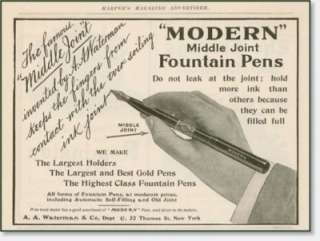 1899 Waterman Modern Middle Joint fountain pen AD  