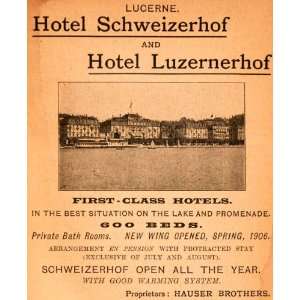  1908 Ad Lake Lucerne Hotel Schweizerhof Luzernerhof Hauser 