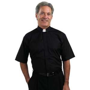   Short Sleeves Tab Collar Clergy Shirt Black 18 18 1/2 