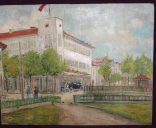 Interesting antique Russian oil painting cityscape  