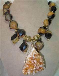 GORGEOUS FACETED AGATE NUGGET BEADED HUGE DRUZY PENDANT  