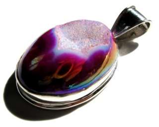 OVAL HOT PINK TITANIUM DRUZY DRUSY .925 STERLING SILVER SS PENDANT 2 1 