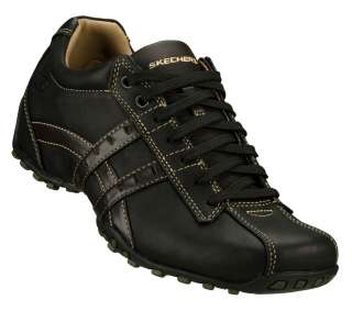 Skechers CITYWALK MIDNIGHT Mens Black Leather Comfort Lace Up Casual 