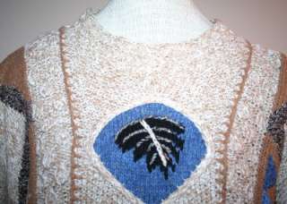 SIGRID OLSEN Hand Knit Sweater Brown Blue Womens Large  