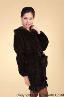 261 real knitted mink black/brown hood coat/cape/jacket  