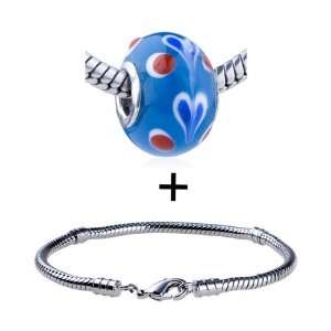 Red Dots Blue Heart Murano Glass European Bead Summer Fashion Jewelry 