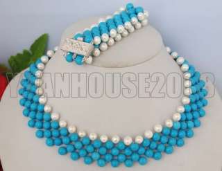 2010 NEW white pearl turquoise necklace bracelet  