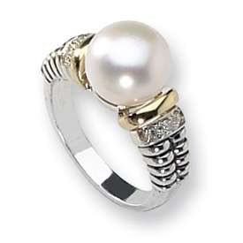 Shey Couture™ Silver 14k Gold Diamond & Pearl Ring Size 8  