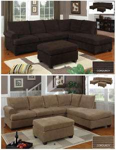 Pcs Sectional Sofa Corduroy in 2 Colors Tan/Chocolate  