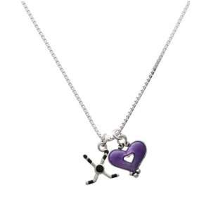  Hockey Sticks with Puck and Translucent Purple Heart Charm 