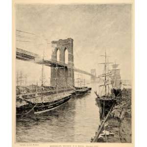  1896 Franklin Boggs Brooklyn Bridge Ship Boat New York 