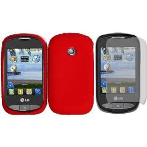  Red Silicone Jelly Skin Case Cover+LCD Screen Protector for LG 