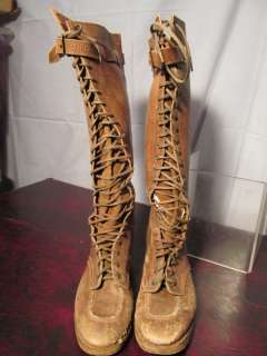 VINTAGE LACE UP TALL BROWN LEATHER WOMENS BOOTS RIDING BOOTS?  