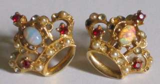 Set 2 ViNTAGE CROWN PINS & EARRINGS Stones OPALS Pearls  