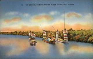 Everglades FL Seminole Indians Boats Postcard  