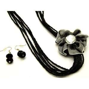    Flower Seed Bead Necklace and Earrings Jewelry Set 