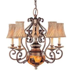   Chandelier with Cracked Pen Shell and Matching Fabric Shades N6061 265