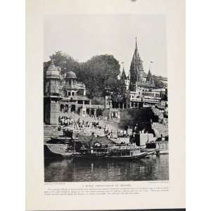  Hindu Crematorium Benares River Temple Boat C1931 Print 