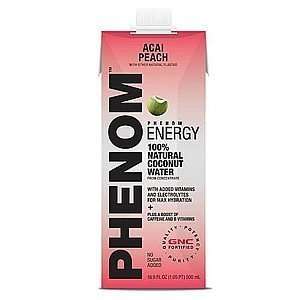 Phenom Mega V 100% Natural Coconut Water, Acai Peach (Pack of 6 