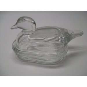 Crystal Clear Mallard Duck Glass Covered Dish Made in Pa 