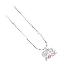 Silver Girls Rock with Pink Swarovski Crystal Silver Plated Ball Chain 