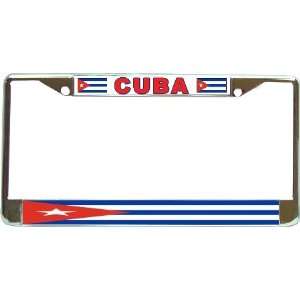  Cuba Cuban Flag Chrome License Plate Frame Holder 