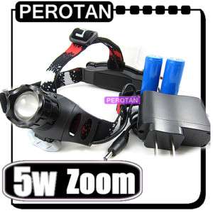 Zoomable CREE 5w 300Lm LED Rechargeable Headlamp +18650  