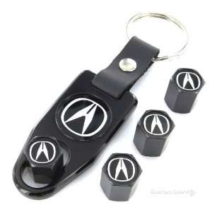   Acura Black Logo Black Tire Valve Caps + Wrench Key Chain: Automotive