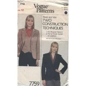 Vogue Blazer and Vest Sewing Pattern # 7759 Everything 