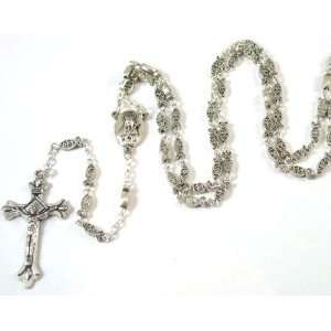 19 Pewter Jesus Fish Design Beads Rosary Necklace Cross Crucifix in 