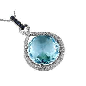 Ladies Diamond & Sapphire & Blue Topaz Necklace in 14K White Gold (TCW 