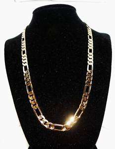 REAL 24K GOLD 7MM FIGARO MENS CUSTOM CHAIN NECKLACE GP GUARANTEED TO 