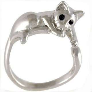 R149A Shiny Laid Back Cat Cute Kitten Animal Hug Ring Black Crystal 