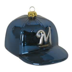  Pack of 2 MLB Milwaukee Brewers Blown Glass Hat Christmas 