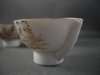 Japanese Sake Cups Set Of Five Antique Gold Guilded Tiny Sake Cups 