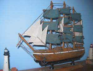 Wooden Ship Model FULL RIGGED SHIP Colored Cloth Sails  