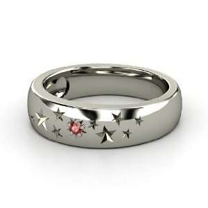 Supernova Band, Sterling Silver Ring with Red Garnet