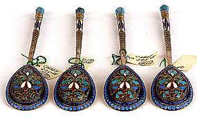 Russian Sterling And Enamel Spoon   SOLD INDIVIDUALLY  