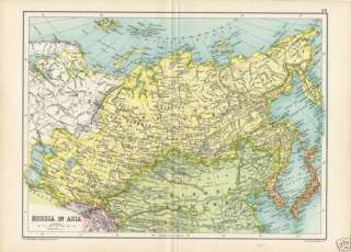 Beautiful Antique 1910 Cassell Map of Russia in Asia  